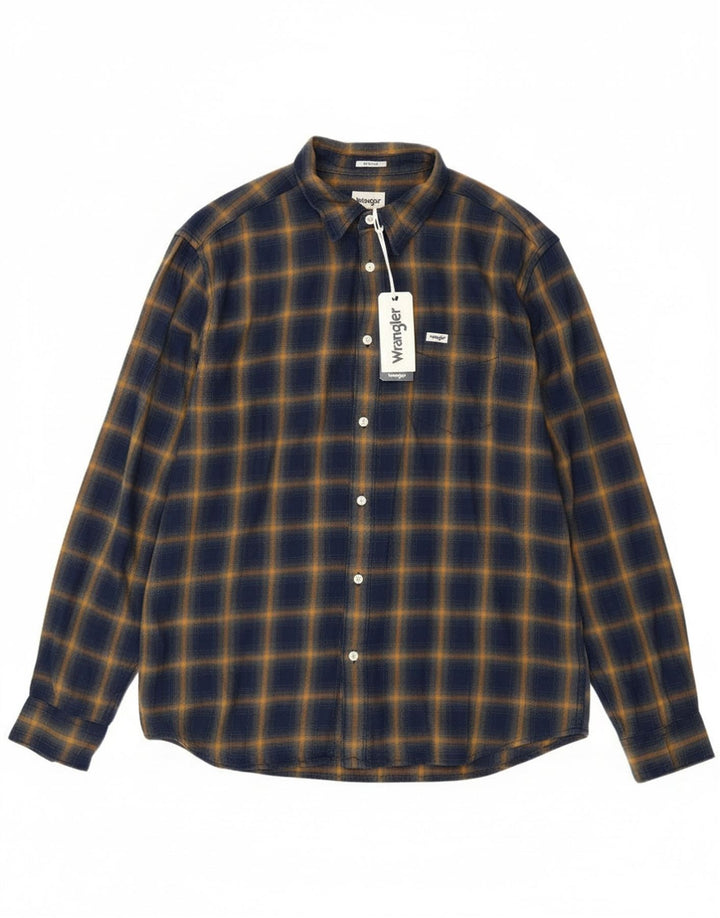 Camicia da uomo in flanella vestibilità regolare Wrangler, cotone a quadri blu navy grande