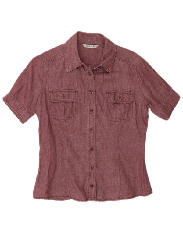 Camicia a maniche corte da donna Marella UK 10 piccolo lino bordeaux