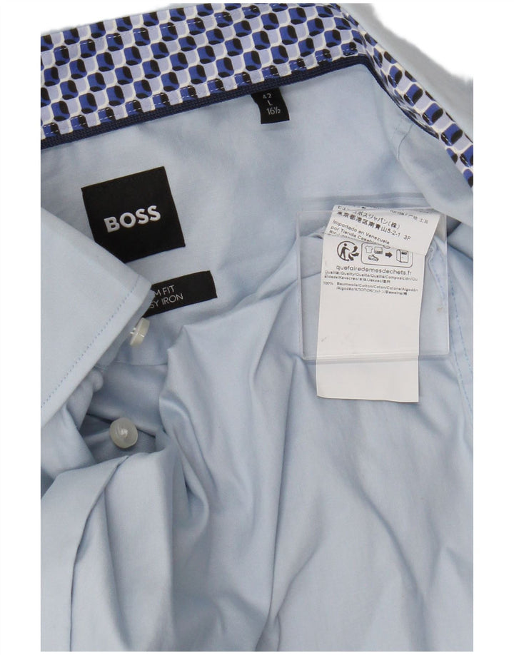 Camicia slim fit da uomo Hugo Boss grande in cotone blu
