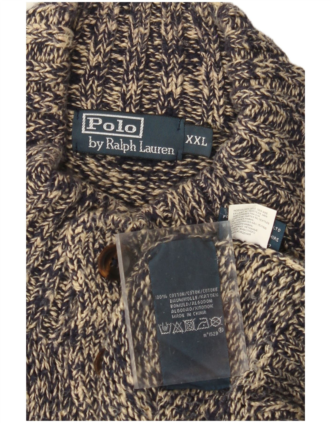 POLO RALPH LAUREN Maglione da uomo con collo a bottoni 2XL Cotone chiazzato grigio