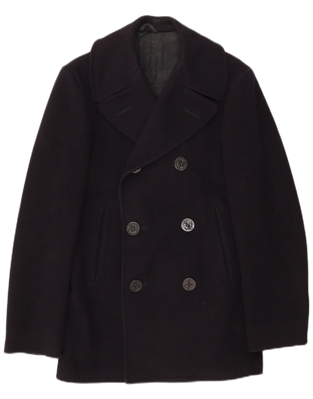 Cappotto da marinaio vintage da uomo UK 34 XS in lana blu navy