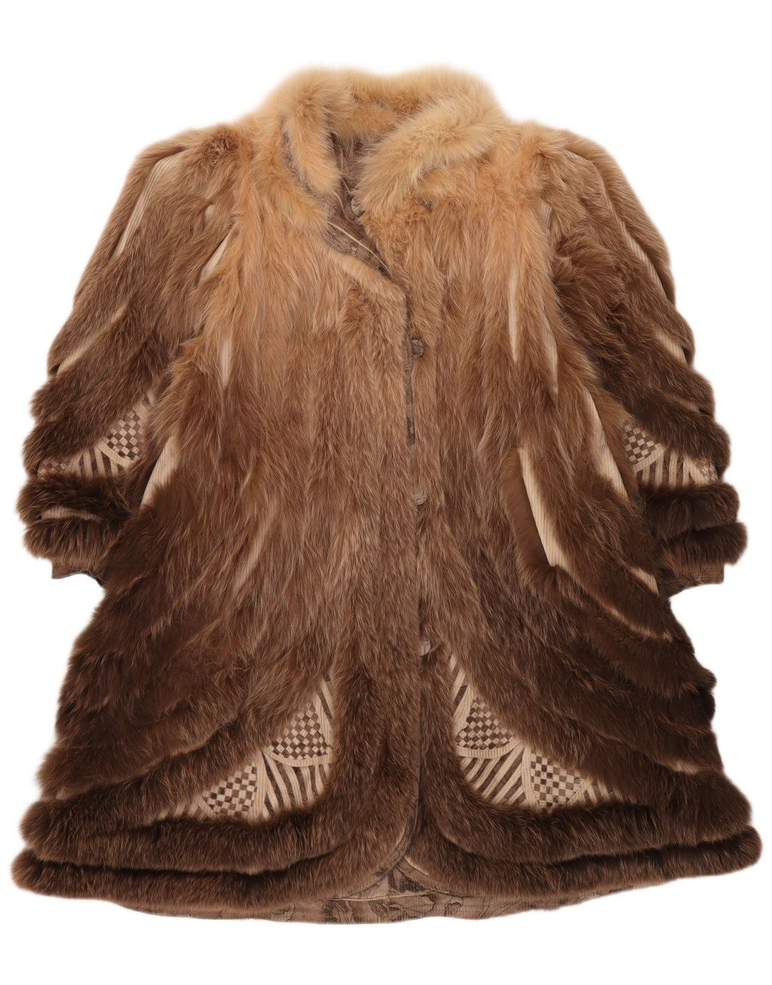 Soprabito reversibile da donna in pelliccia sintetica VINTAGE UK 18 XL marrone floreale