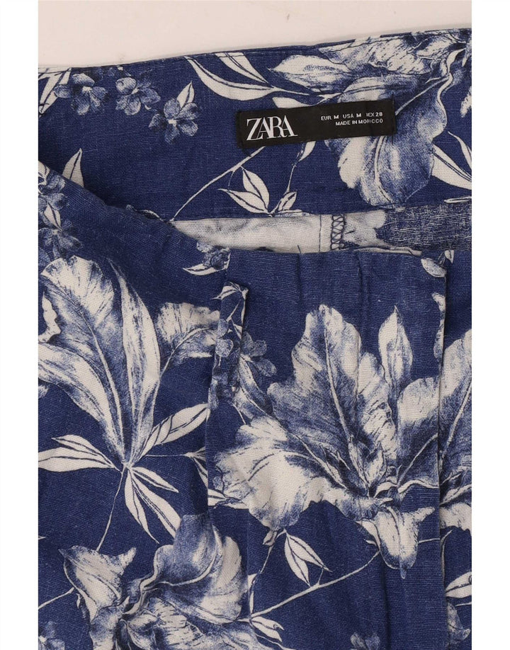 Pantaloni caldi a vita alta Zara da donna medi W28 blu floreali