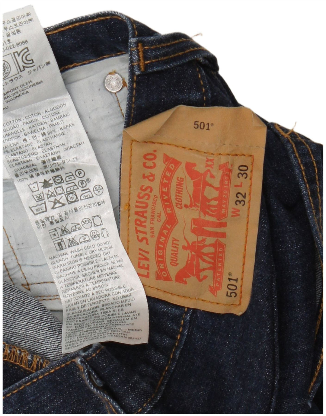Pantaloncini di jeans Levi's 501 da uomo W32 cotone blu navy medio