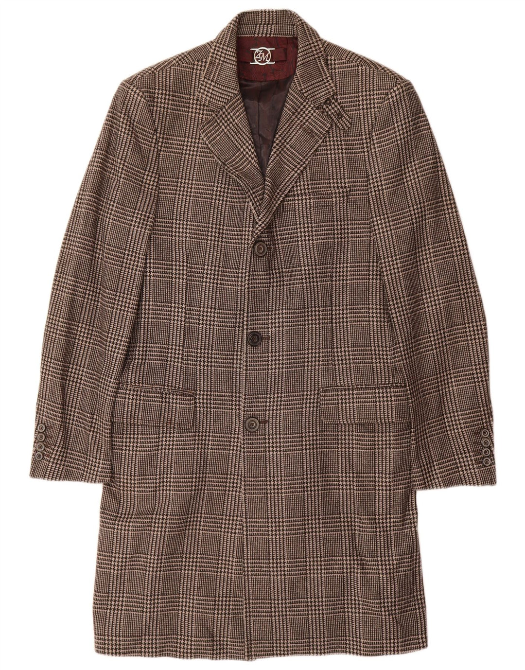 Cappotto da uomo Zara UK 38 Viscosa pied de poule marrone medio