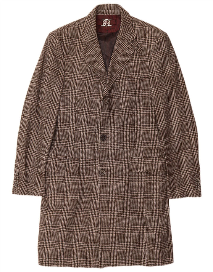 Cappotto da uomo Zara UK 38 Viscosa pied de poule marrone medio