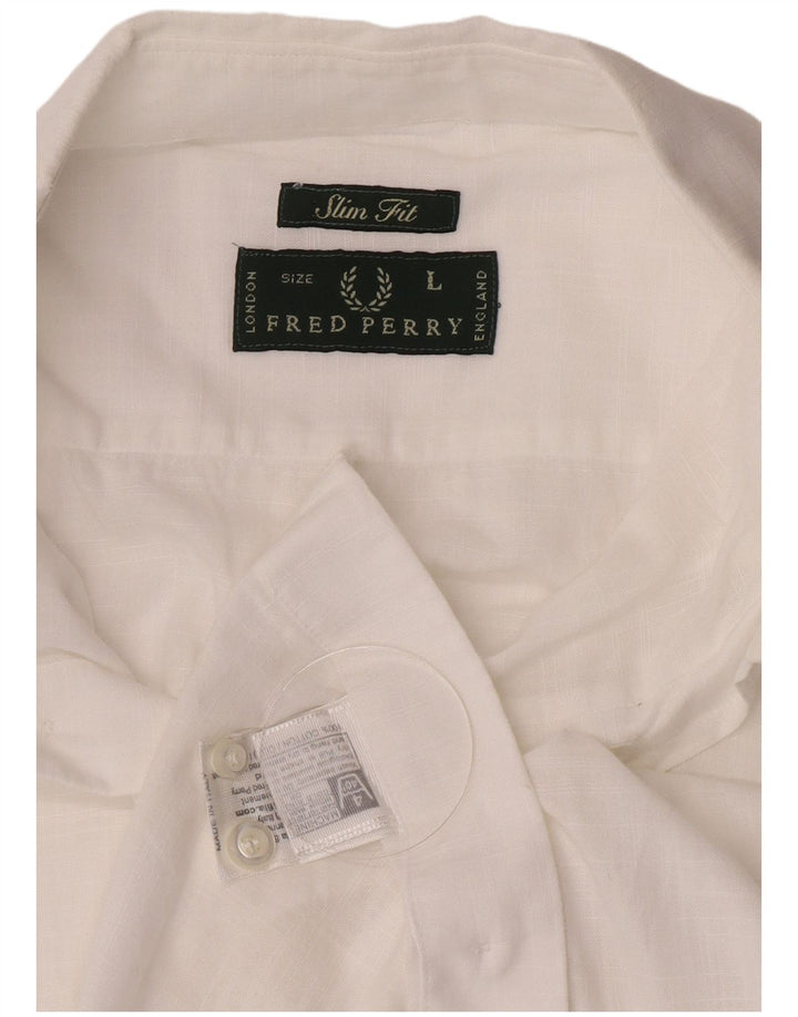 Camicia slim fit da uomo Fred Perry, taglia grande, in cotone bianco