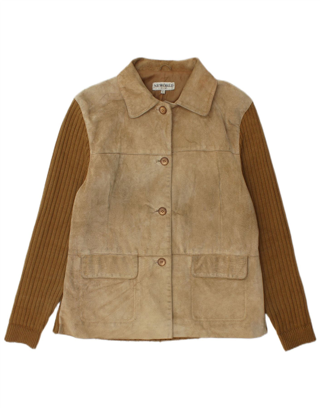 Giacca vintage in pelle scamosciata da donna UK 16 grande beige