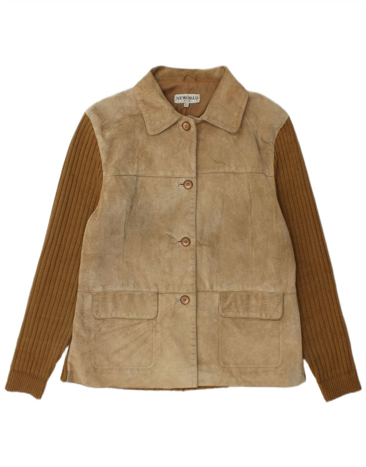Giacca vintage in pelle scamosciata da donna UK 16 grande beige