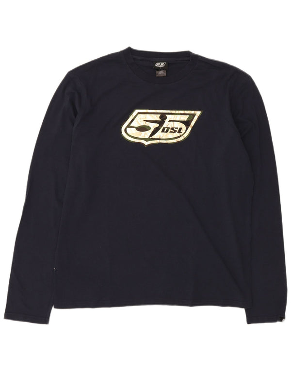 DIESEL Top grafico da uomo a maniche lunghe XL in cotone blu navy