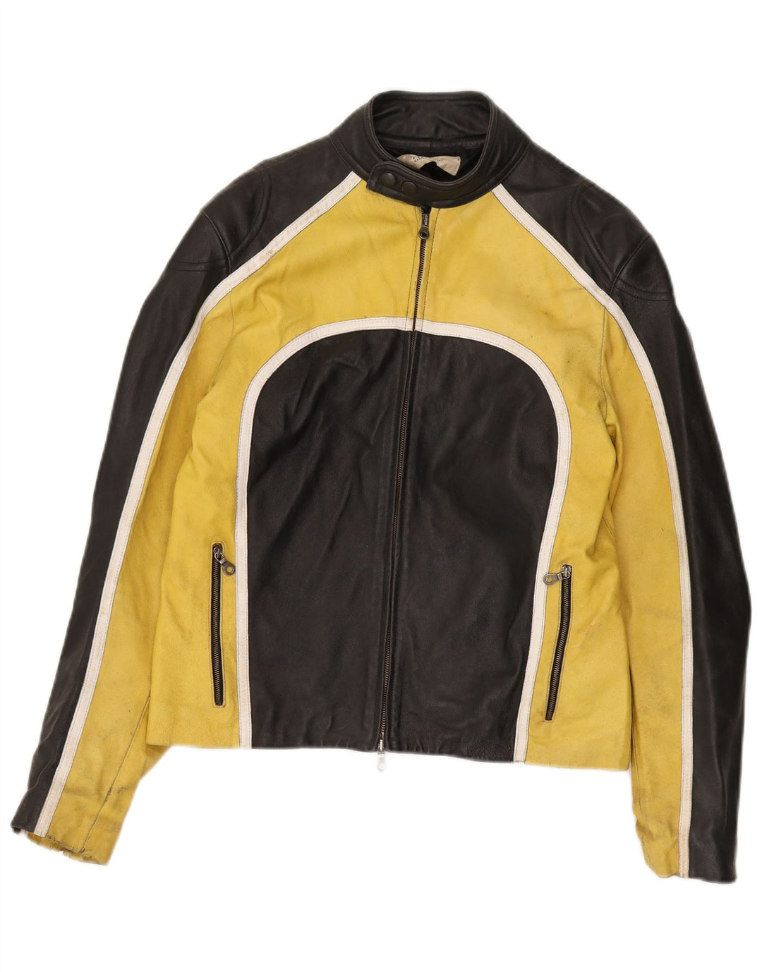 Giacca da pilota in pelle da uomo VINTAGE IT 48 Pelle color block media nera