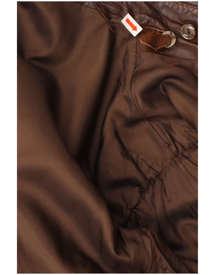 Cappotto in pelle doppio petto vintage da uomo UK 38 Marrone medio