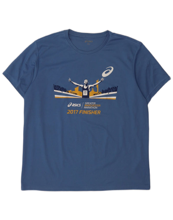 Asics Mens Graphic T-Shirt Top XL Blue Polyester