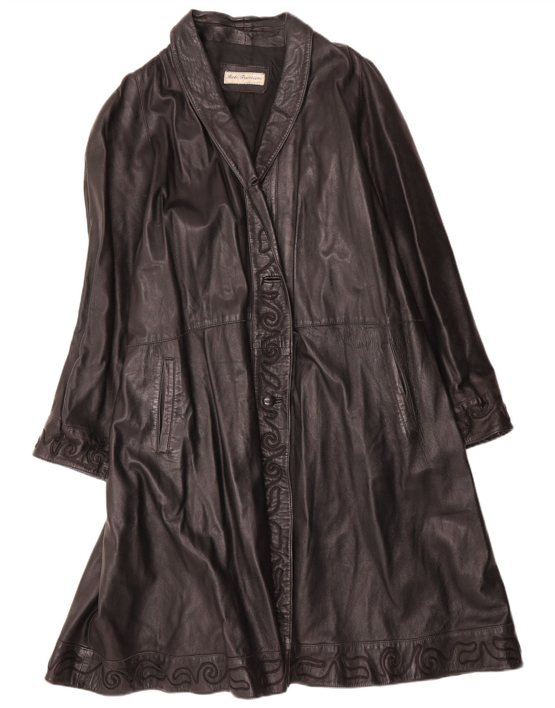 Cappotto vintage in pelle da donna IT 50 XL Nero