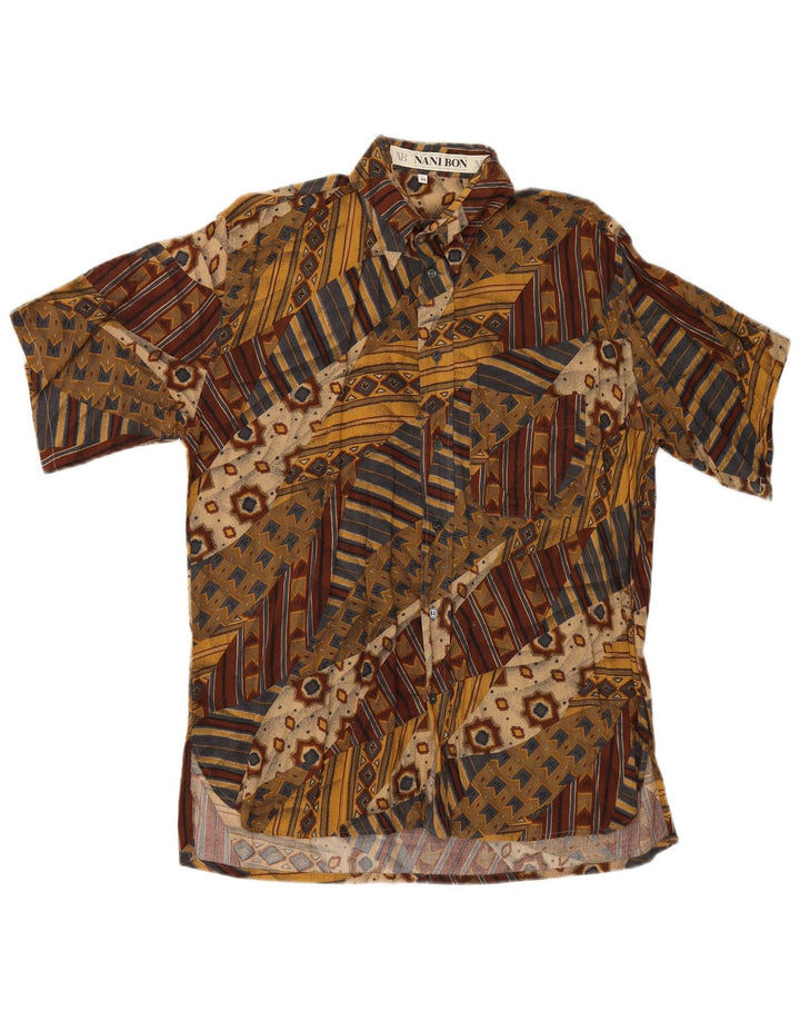 NANI BON Camicia a maniche corte da uomo taglia 39 media multicolore geometrica
