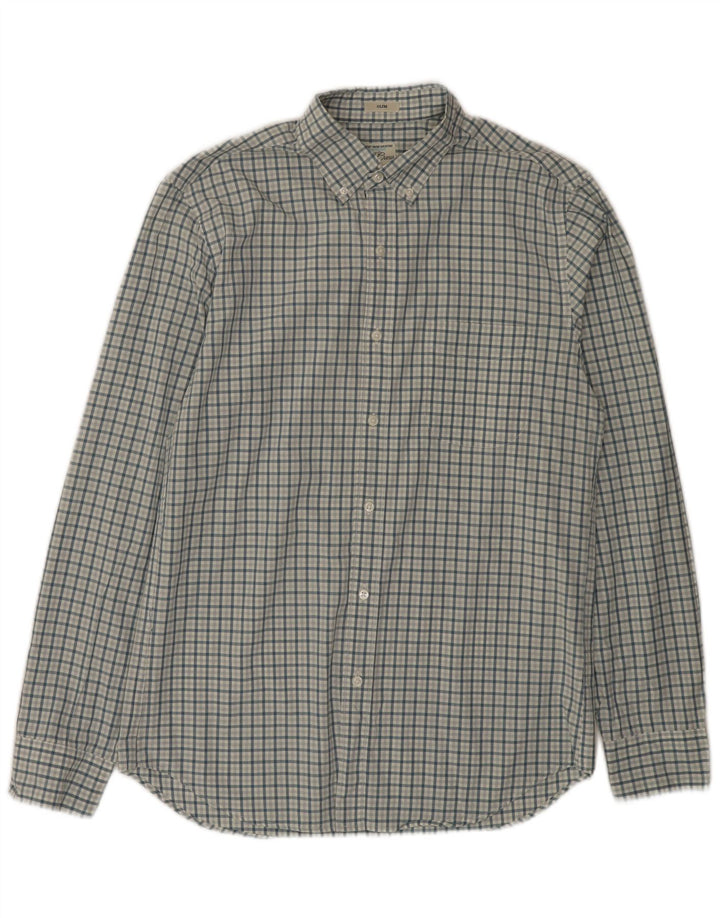 J. CREW Camicia slim da uomo in cotone a quadri blu medio