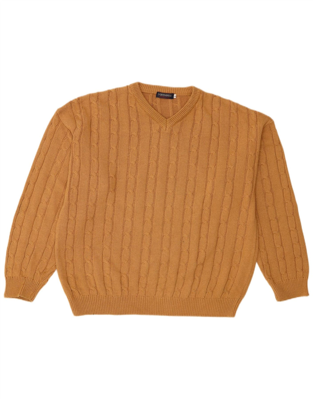 Maglione Herman da uomo con scollo a V XL in cotone marrone