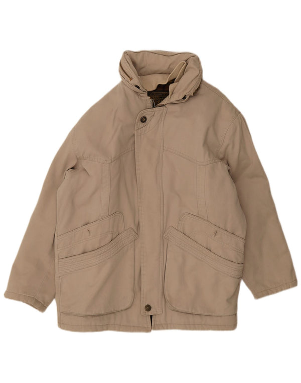 Giacca parka con cappuccio vintage da uomo UK 40 grande cotone beige