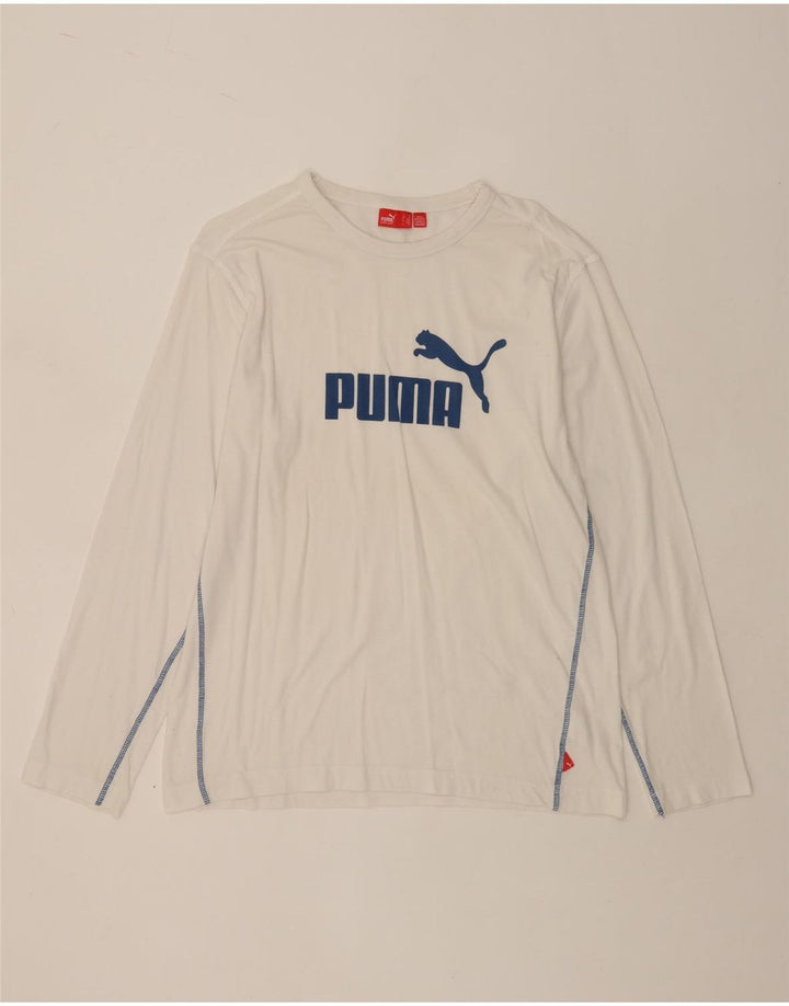 PUMA Top grafico da uomo a maniche lunghe in cotone bianco medio