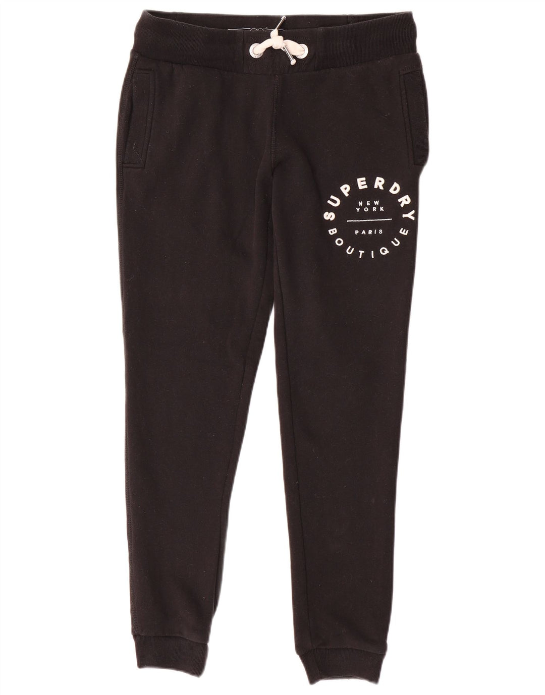 Pantaloni da tuta con grafica da donna SUPERDRY Joggers UK 6 XS cotone nero
