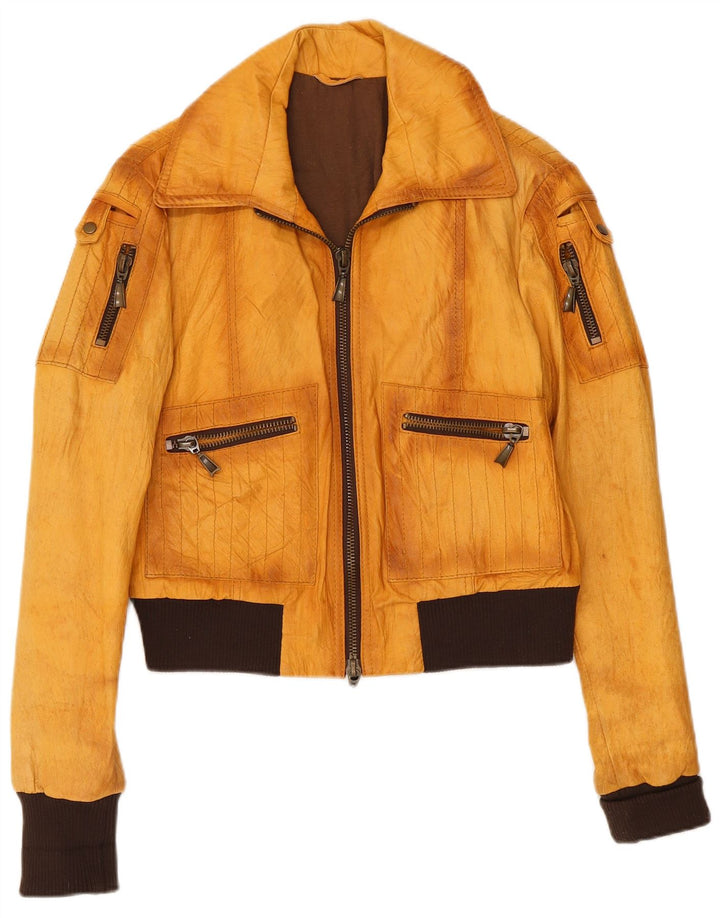 Giubbotto bomber vintage da donna IT 44 color block giallo medio