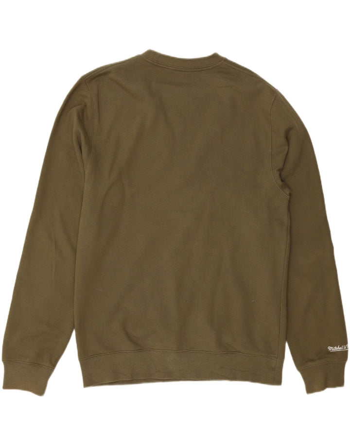 MITCHELL & NESS Mens Graphic Sweatshirt Jumper Medium Khaki Cotton Vintage Mitchell & Ness and Second-Hand Mitchell & Ness from Messina Hembry 