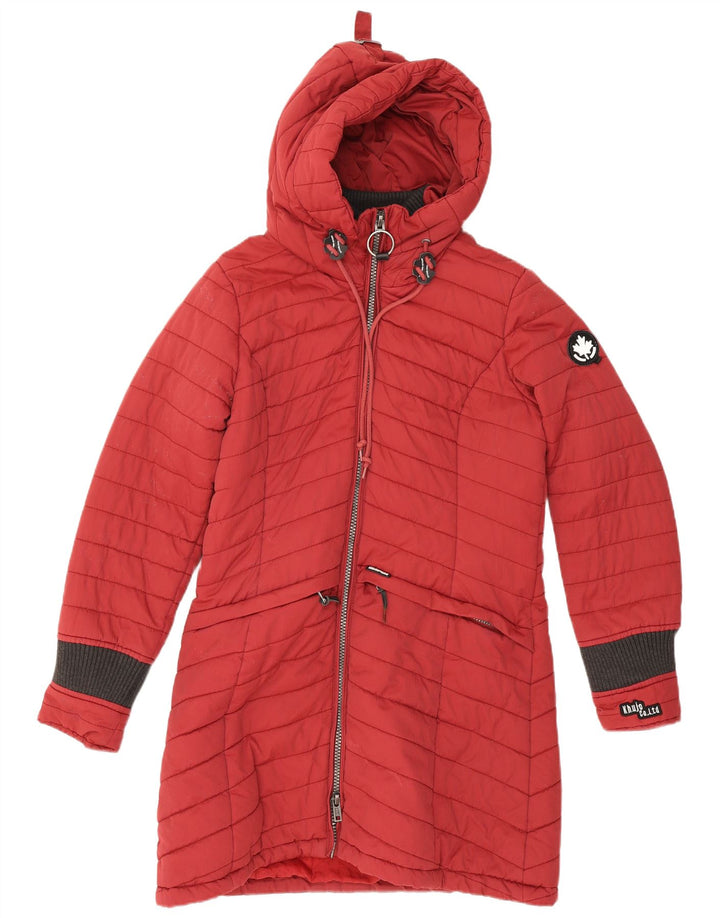 Cappotto imbottito con cappuccio da donna KHUJO UK 14 cotone rosso medio