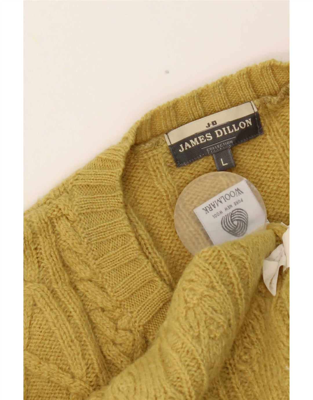 Maglione da uomo con scollo a V James Dillon, lana vergine di colore giallo grande