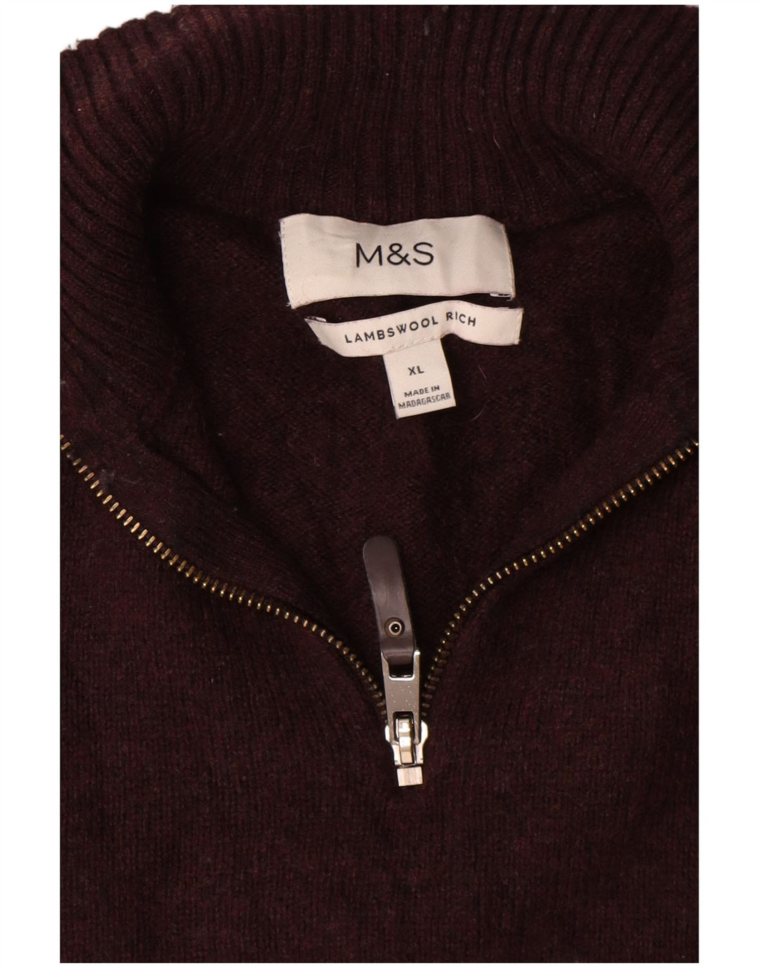 Maglione da uomo Marks & Spencer con zip e collo XL in lana d'agnello bordeaux