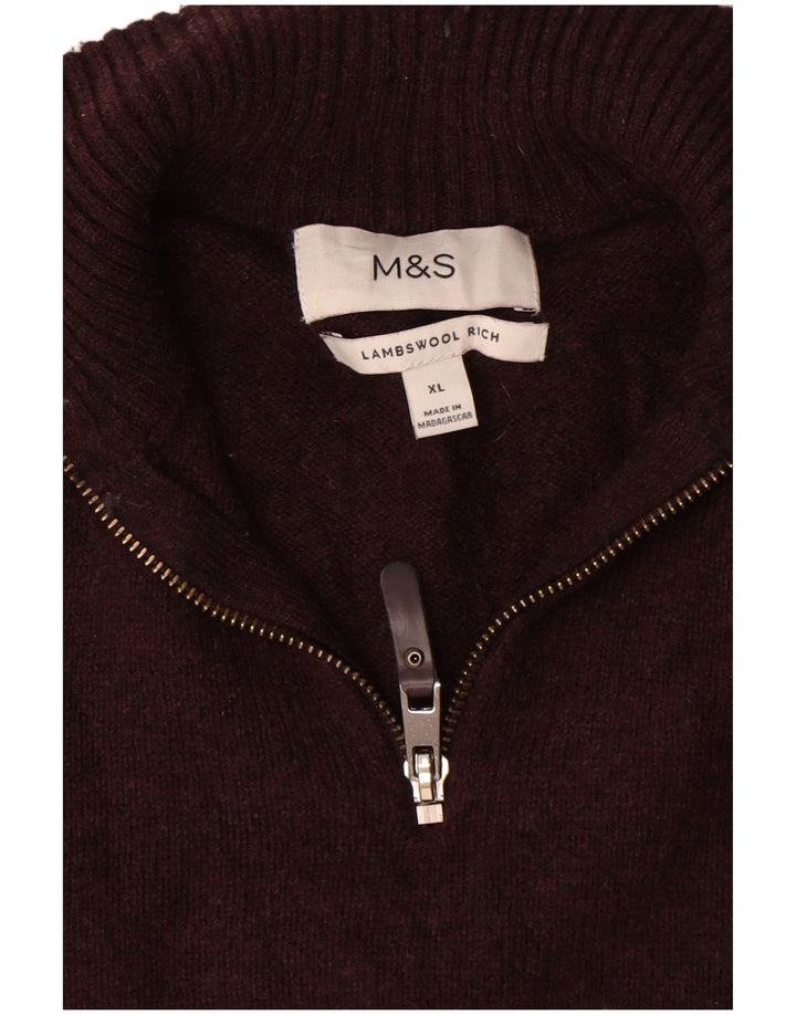 Maglione da uomo Marks & Spencer con zip e collo XL in lana d'agnello bordeaux