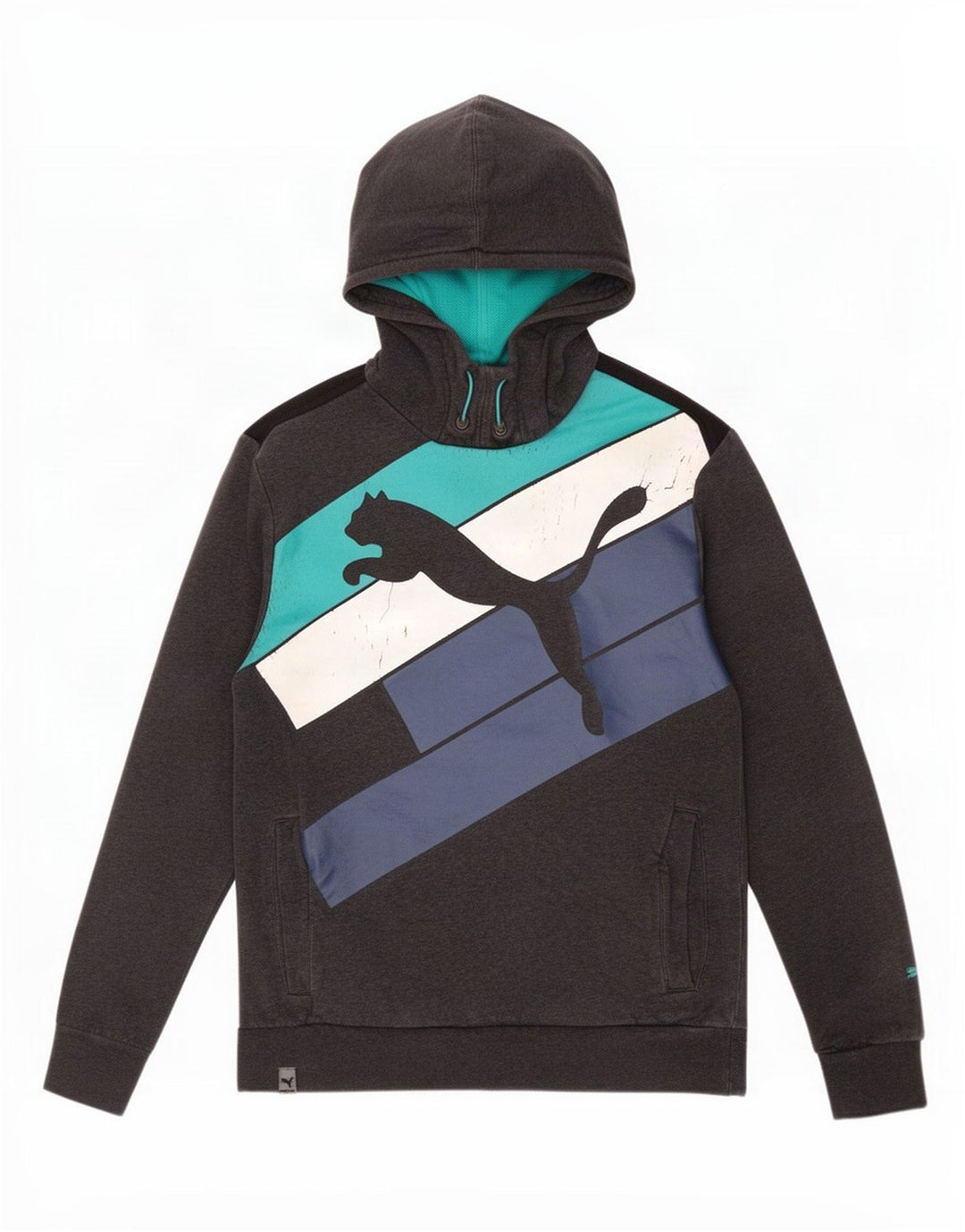Felpa con cappuccio grafica da uomo Puma color block grigio medio