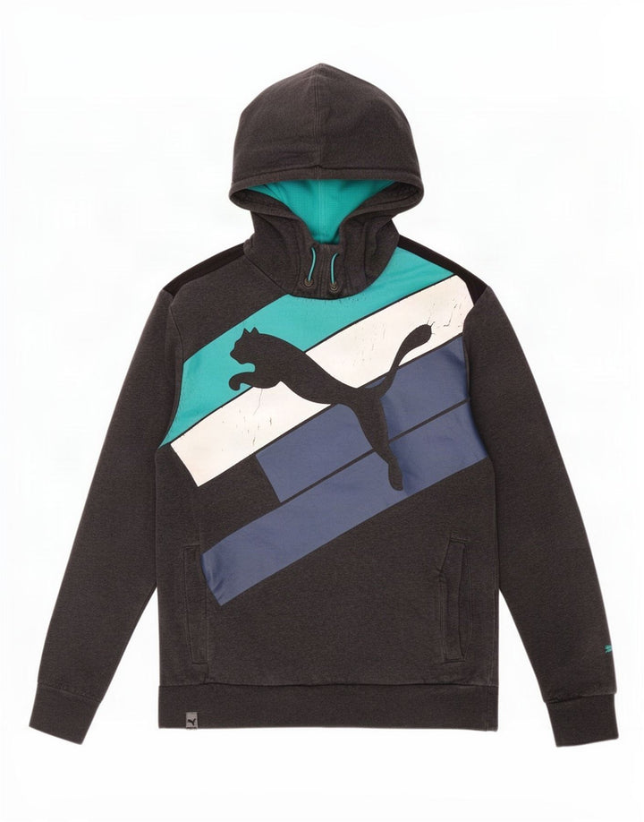 Felpa con cappuccio grafica da uomo Puma color block grigio medio