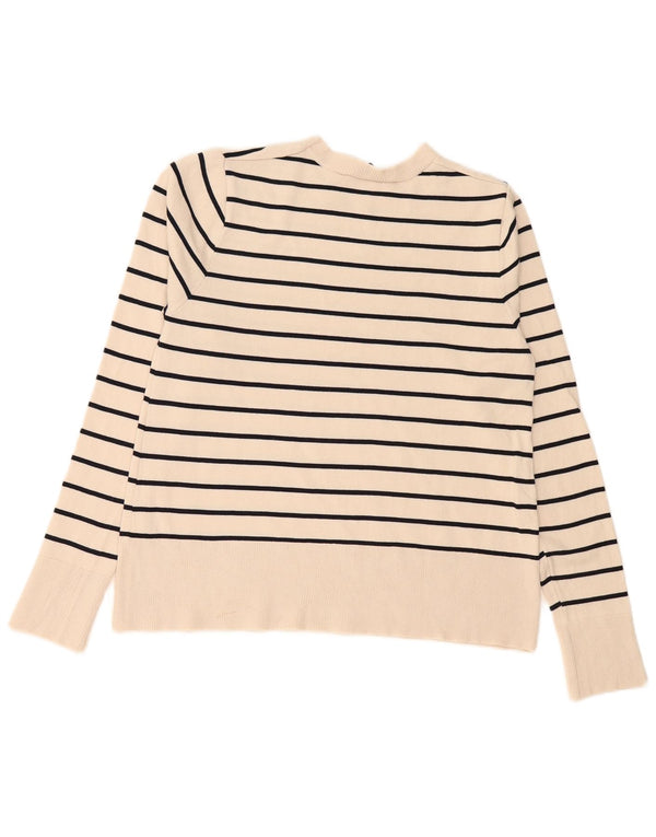 Maglione maglione girocollo da donna Zara UK 10 piccolo in viscosa a righe bianco sporco