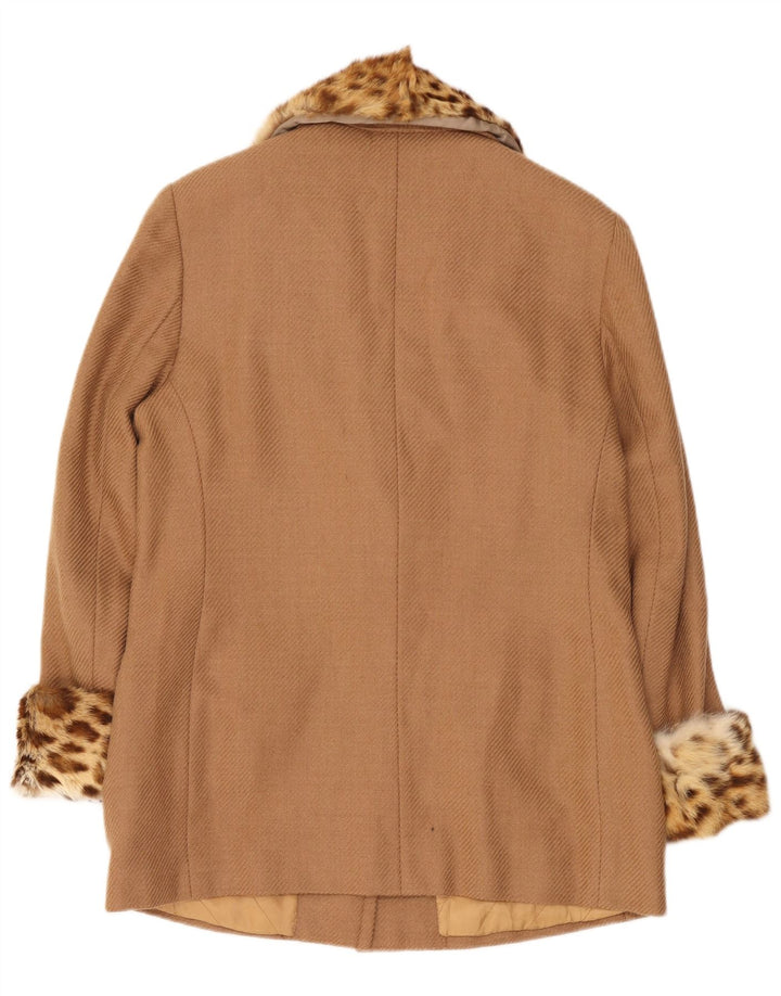Soprabito corto da donna vintage UK 14 stampa animalier beige medio