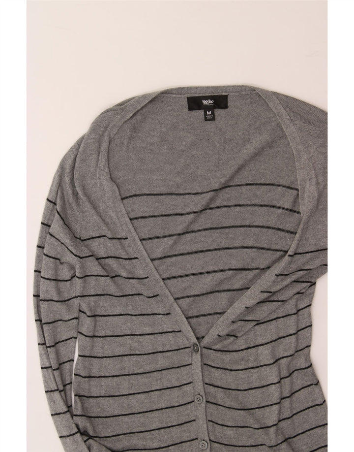 MOSSIMO Womens Cardigan Sweater UK 14 Medium Grey Striped Nylon Vintage Mossimo and Second-Hand Mossimo from Messina Hembry 