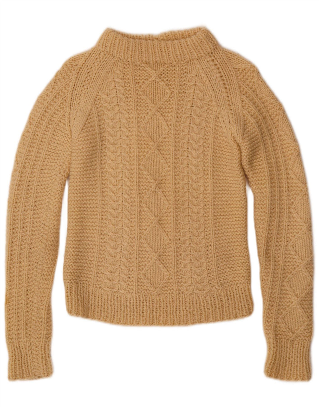 Maglione maglione collo alto da donna VINTAGE UK 8 piccolo beige