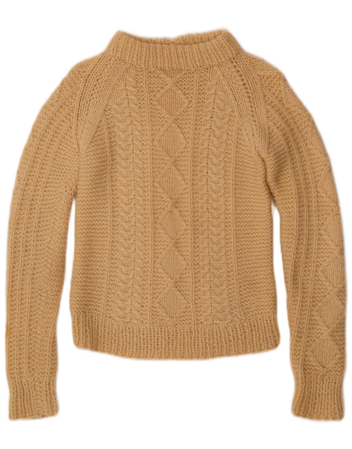 Maglione maglione collo alto da donna VINTAGE UK 8 piccolo beige