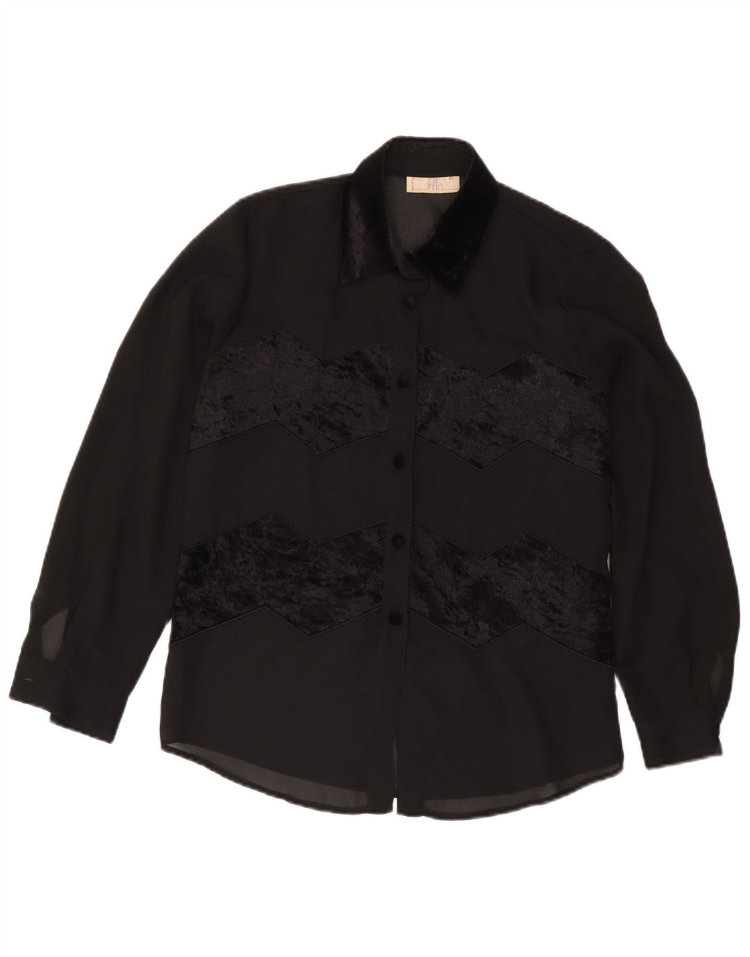 Camicetta camicia vintage da donna IT 46 grande poliestere a righe nere