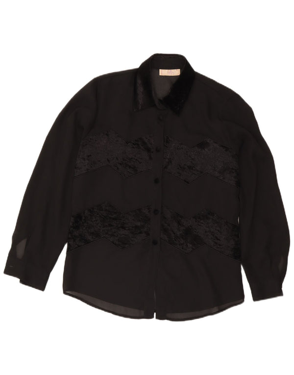 Camicetta camicia vintage da donna IT 46 grande poliestere a righe nere
