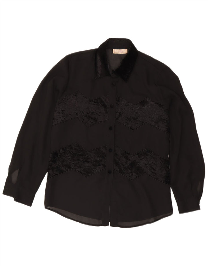 Camicetta camicia vintage da donna IT 46 grande poliestere a righe nere