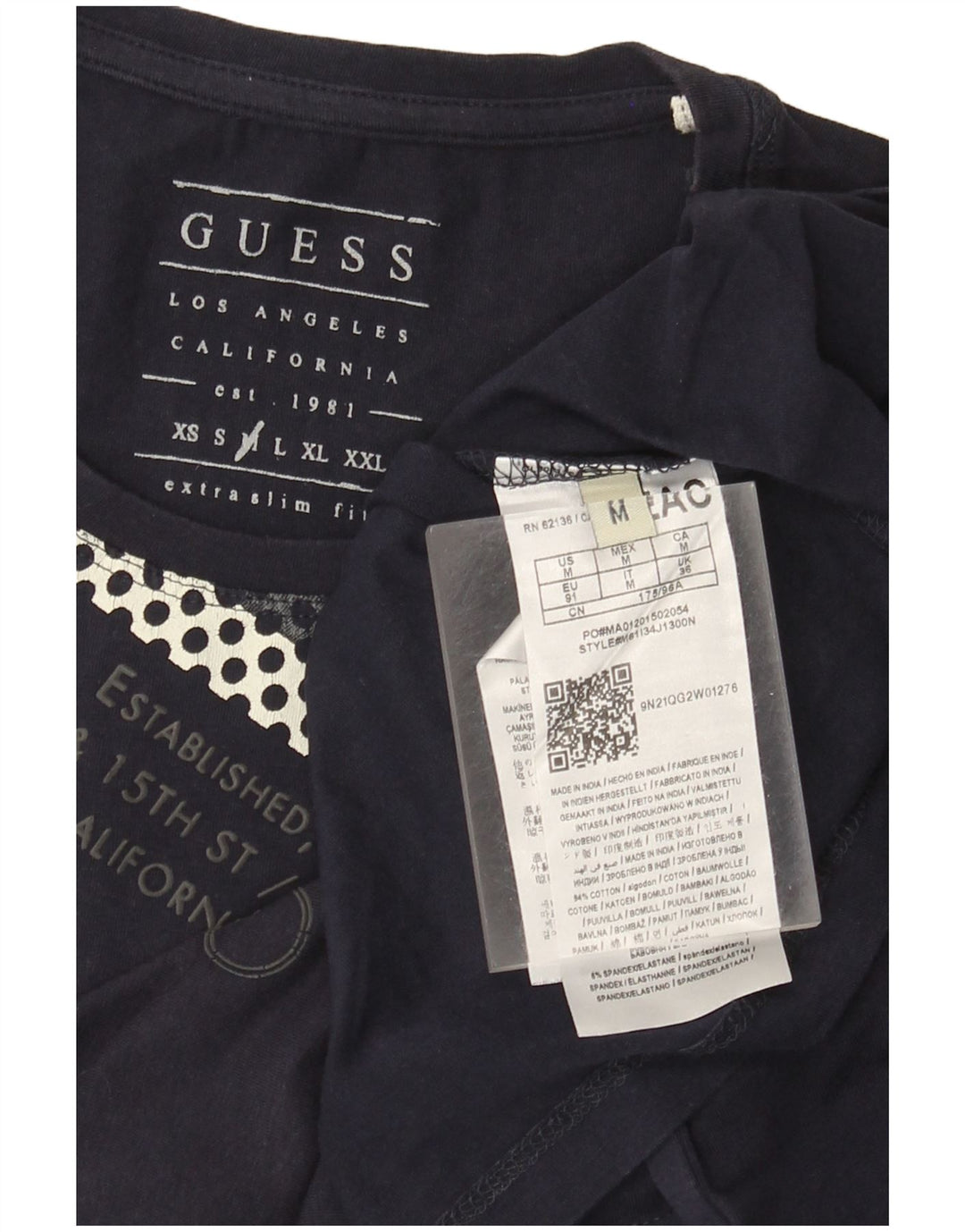 Guess T-shirt grafica extra slim da uomo Top in cotone blu navy medio