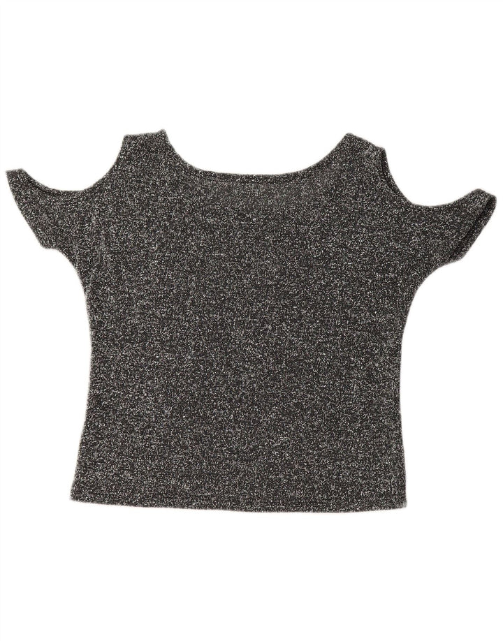 Top corto da donna con spalle scoperte VINTAGE UK 12 Farfalla screziata grigio medio
