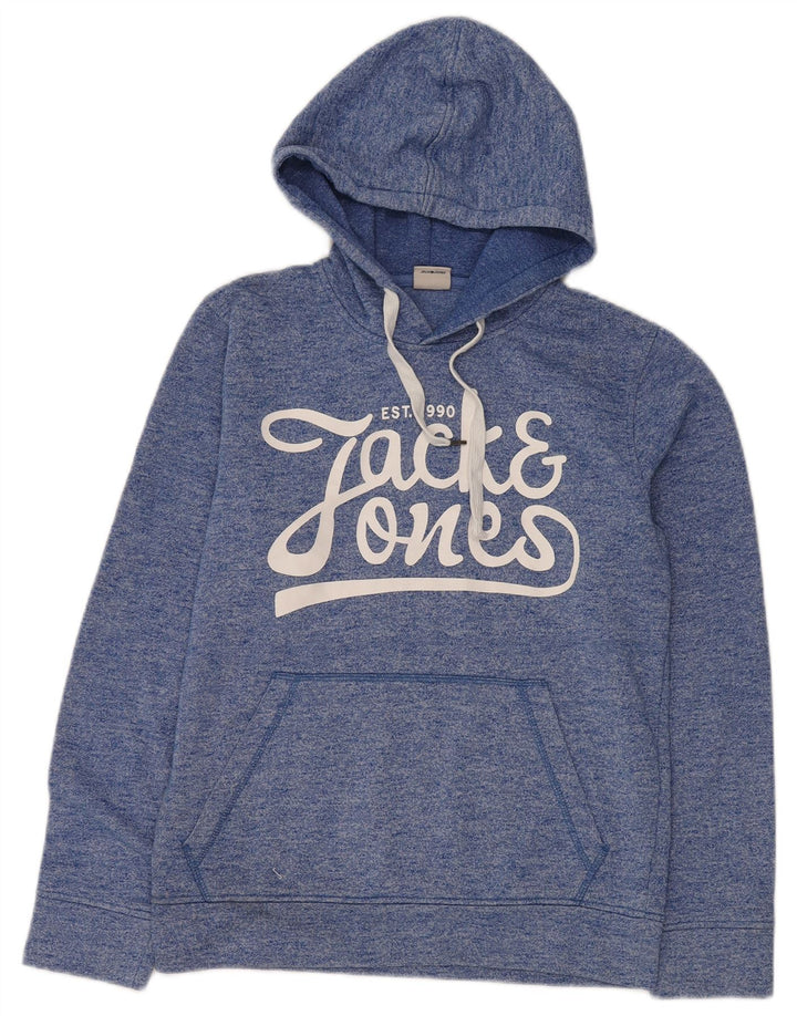 Jack & Jones - Felpa con cappuccio grafica da uomo, piccola, in poliestere screziato blu