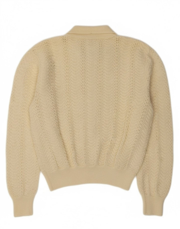 Maglione cardigan corto da donna vintage UK 10 piccolo bianco sporco