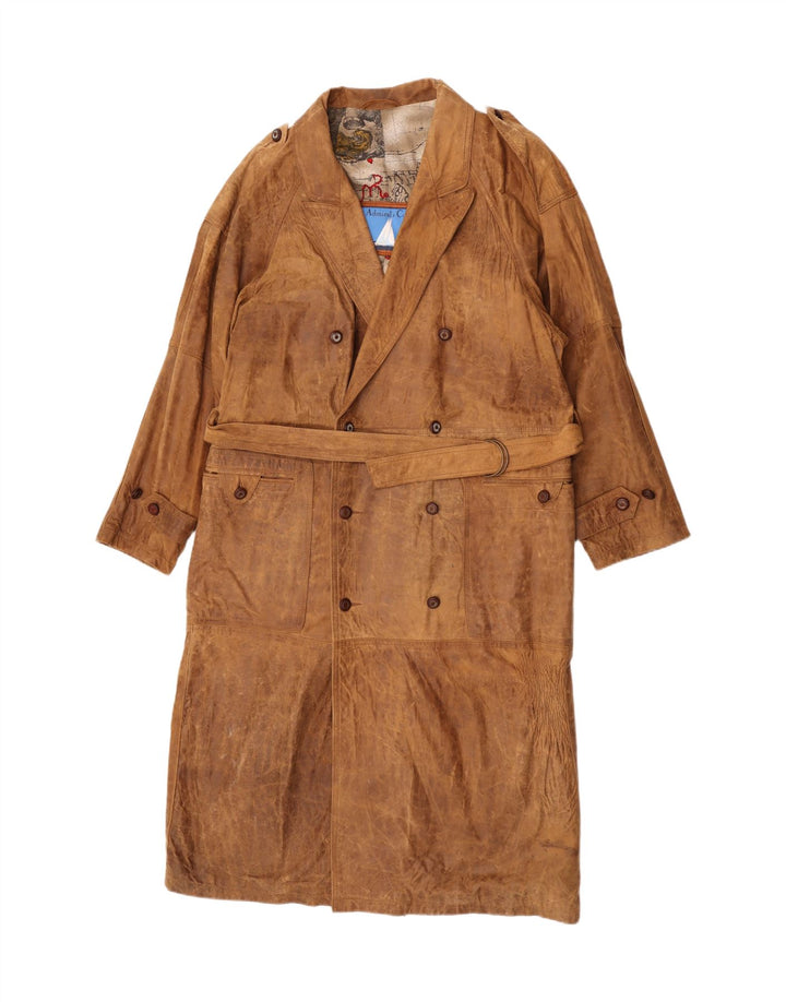 Cappotto in pelle doppiopetto vintage da uomo EU 48 in pelle marrone medio