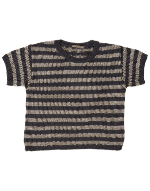 Maglione da donna Marks & Spencer con scollo a barca UK 12 Grigio medio a righe