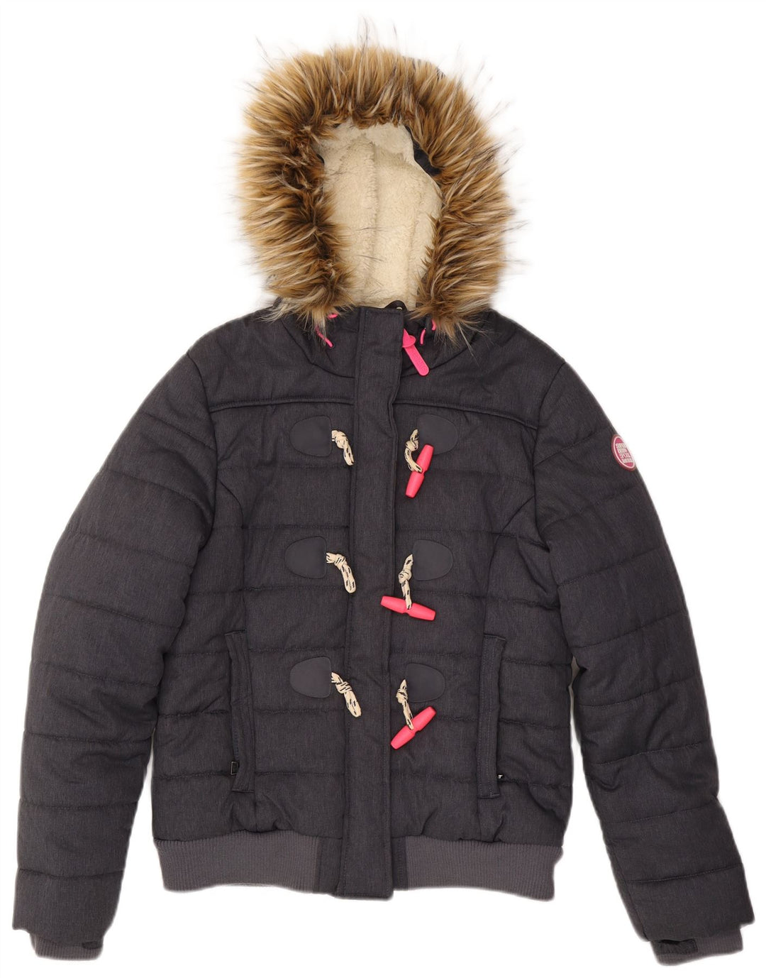 Giacca imbottita con cappuccio da donna SUPERDRY UK 14 grande poliestere blu navy