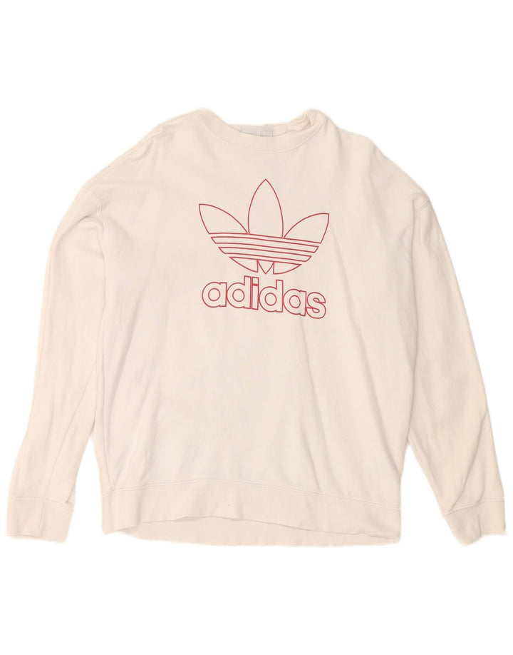 Felpa grafica da donna ADIDAS maglione UK 14 grande cotone bianco