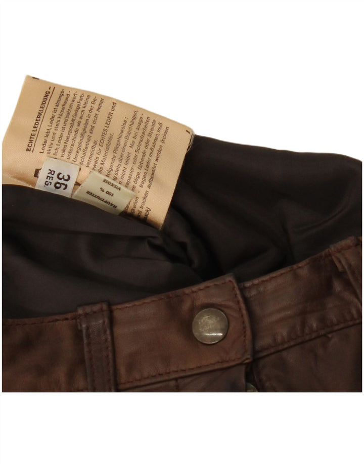 VINTAGE Womens Straight Leather Trousers EU 36 Small W28 L30 Brown Leather