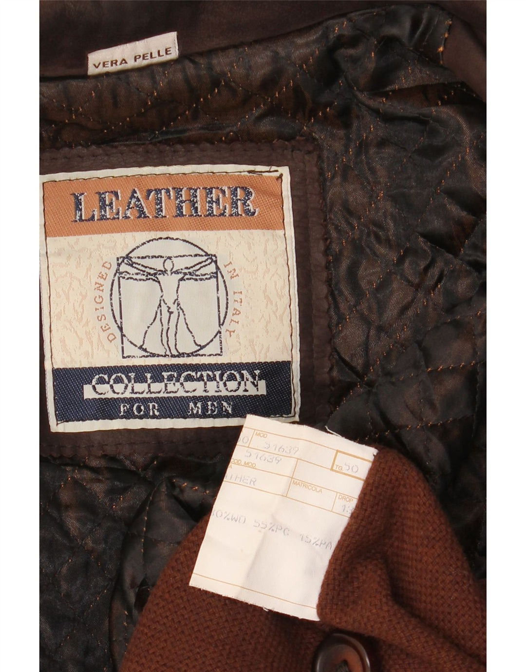 Cappotto in pelle vintage da uomo IT 50 grande in pelle marrone